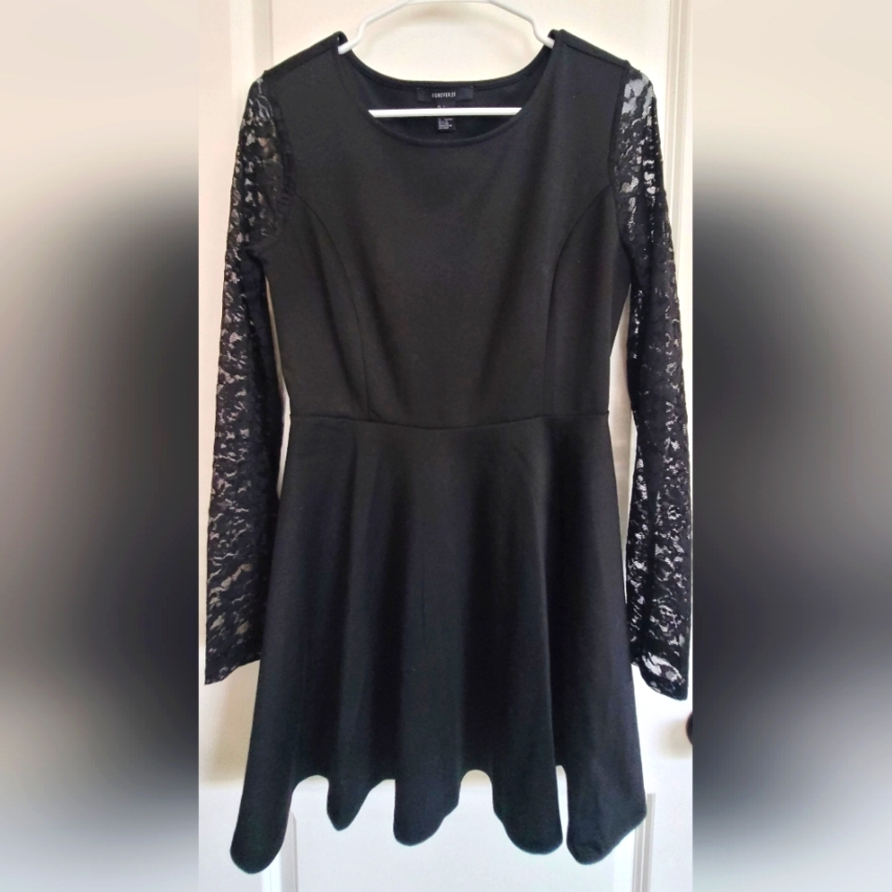 Black Fit and Flare Long Sleeve Dress